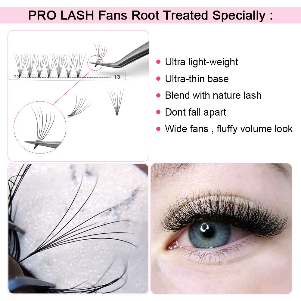 PRO LASHBEAUTY Premade Fans 6D-C-0.07 | Short Stem Volume Lash Extensions 9-15mm Mix