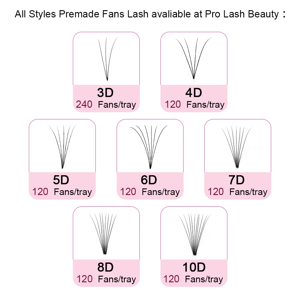 PRO LASHBEAUTY Premade Volume Eyelash Extensions – Short Stem Fans 8D-C 0.07/0.10 (9–20mm)