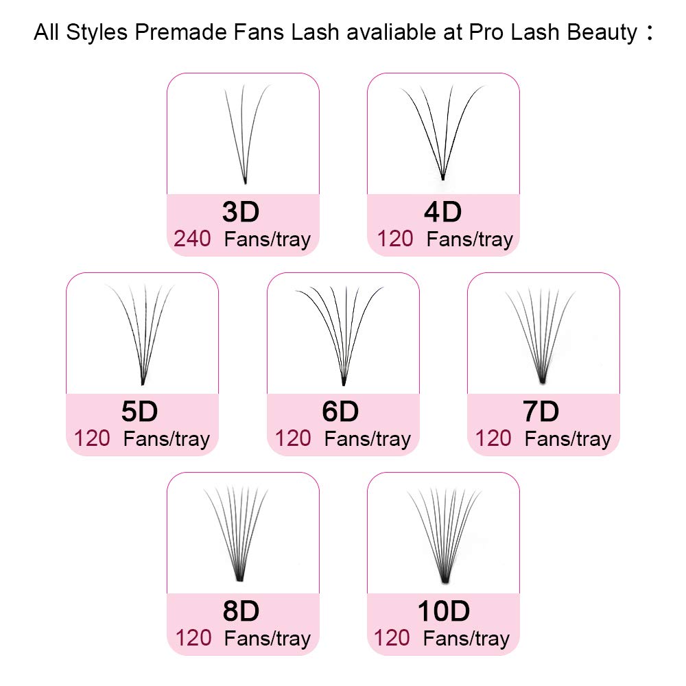 PRO LASHBEAUTY Premade Fans 6D-C-0.07 | Short Stem Volume Lash Extensions 9-15mm Mix
