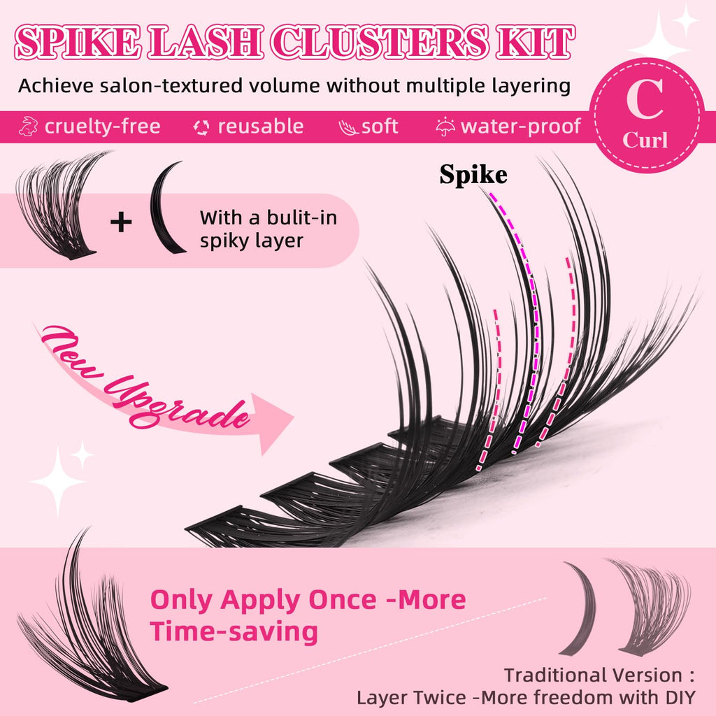 PRO LASHBEAUTY Spiky Lash Clusters Kit 80D-200D | DIY Manga Lash Extensions at Home (8-18mm Mix)