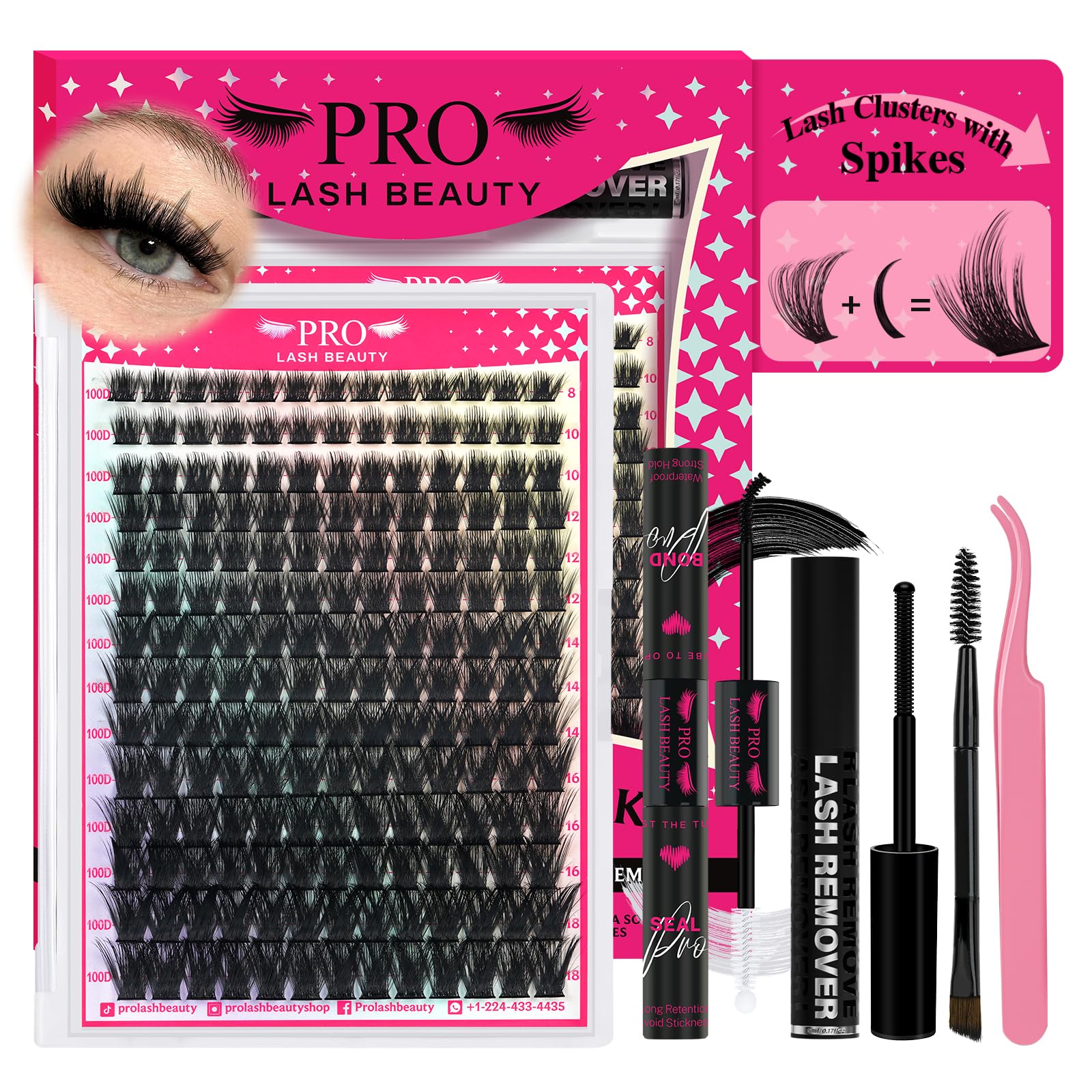 PRO LASHBEAUTY Spiky Lash Clusters Kit 100D – DIY Manga Lash Extensions at Home (8–18mm Mix)
