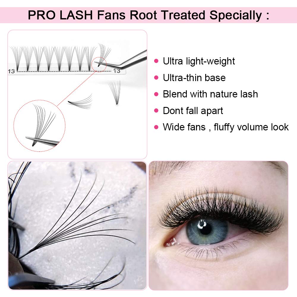PRO LASHBEAUTY Premade Volume Eyelash Extensions – Short Stem 8D-C, 0.07/0.10, 10mm