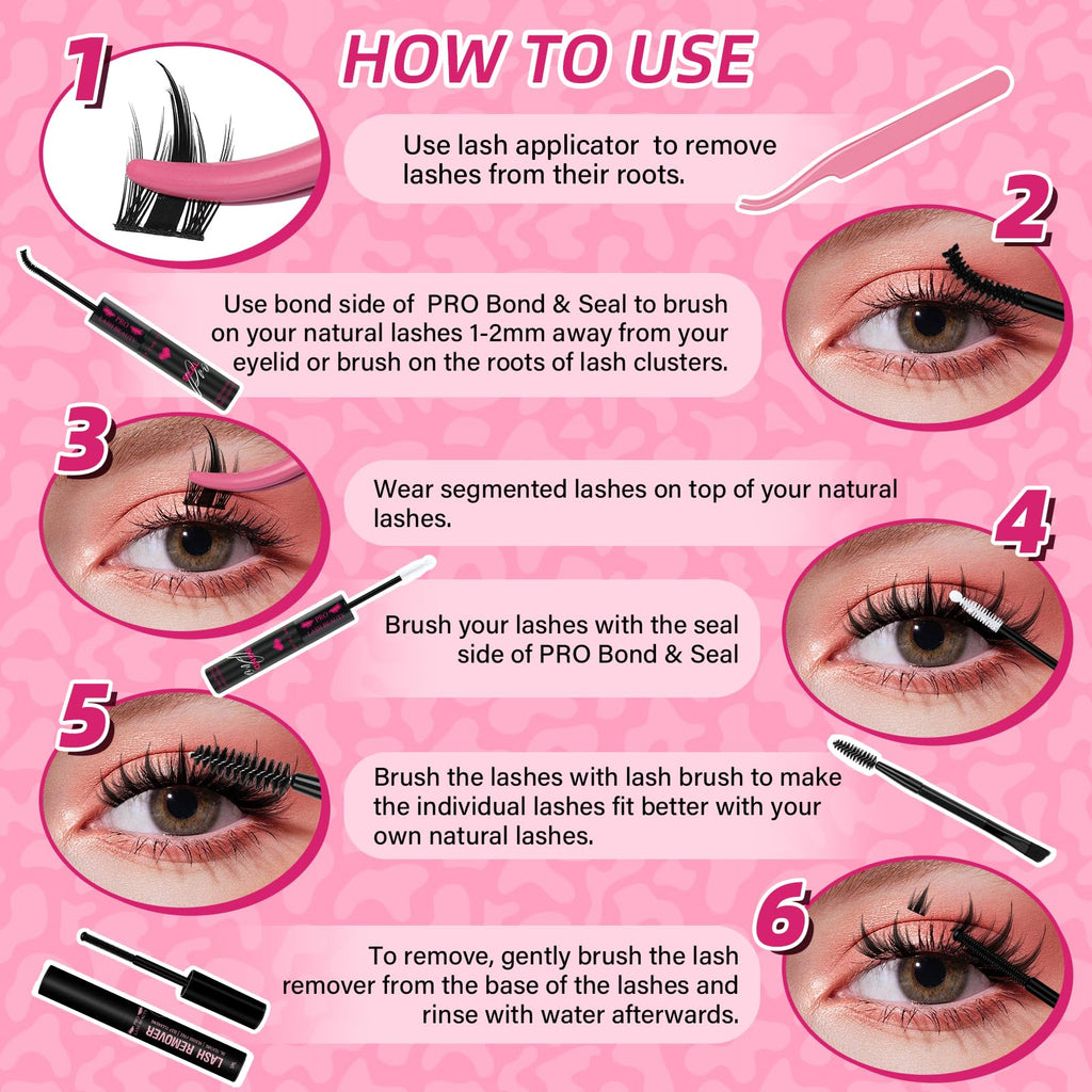 PRO LASHBEAUTY Manga Lash Clusters Kit – Anime Lash Volume with Ultra-Thin Band and Bond & Seal