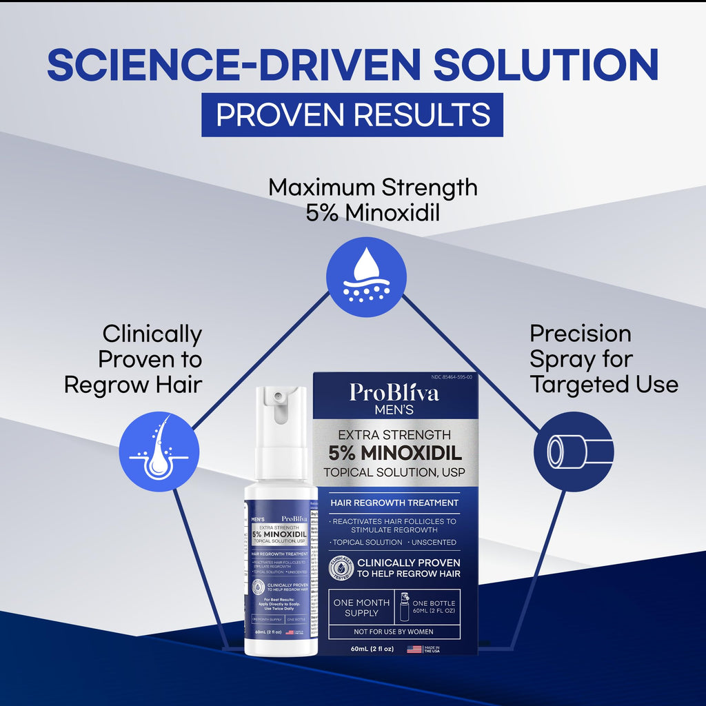 ProBliva 5% Minoxidil for Men Spray – Extra Strength Hair Growth Solution (2 fl oz, Made in USA)