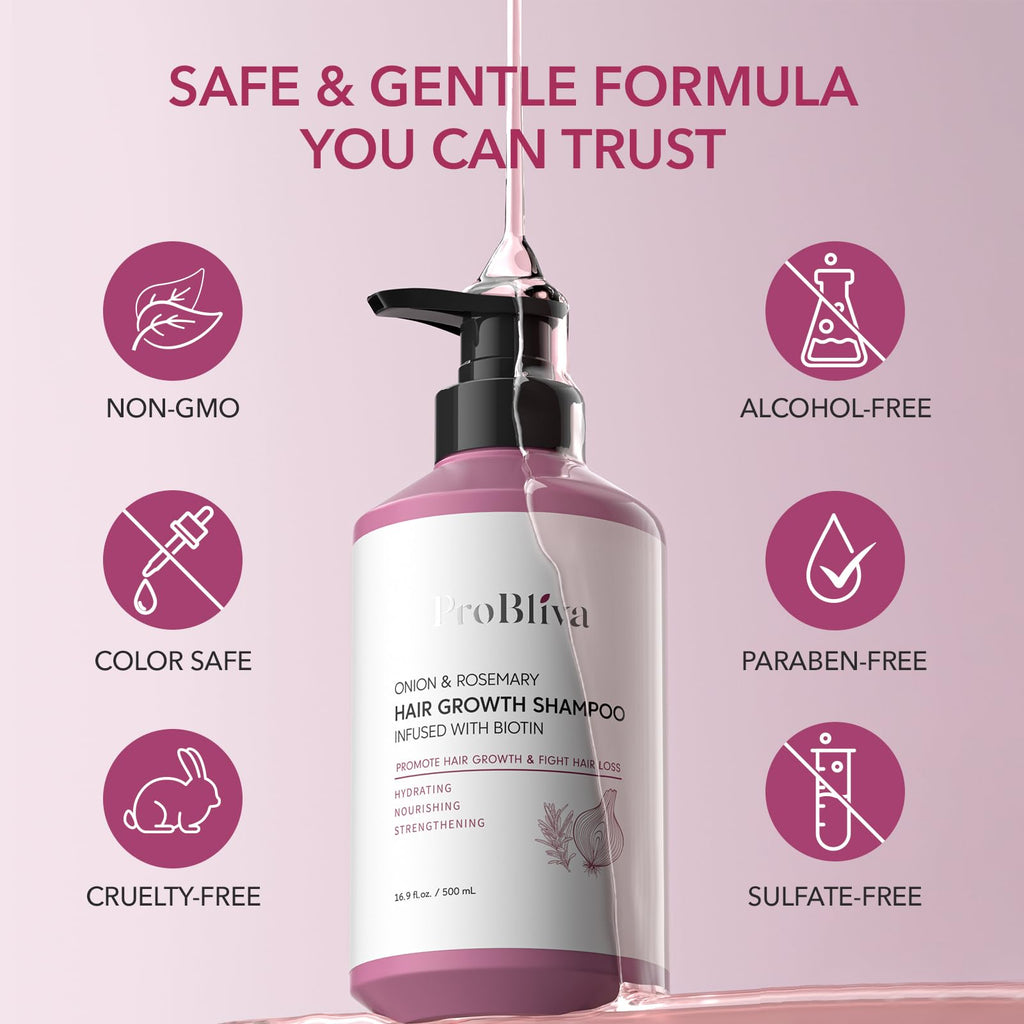 ProBliva Onion & Rosemary Hair Growth Shampoo – Biotin-Infused for Thinning Hair (2 x 16.9 oz)