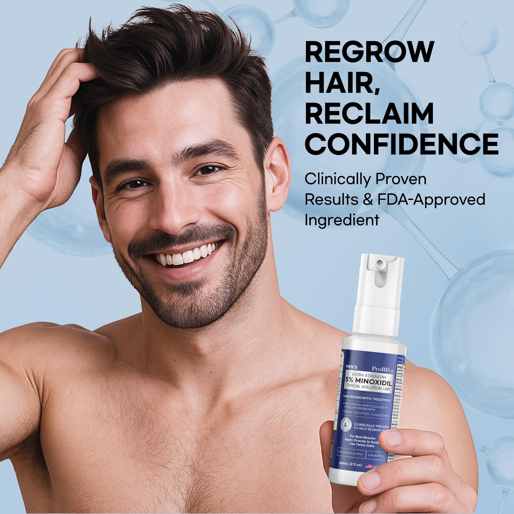ProBliva 5% Minoxidil for Men Spray – Extra Strength Hair Growth Solution (2 fl oz, Made in USA)