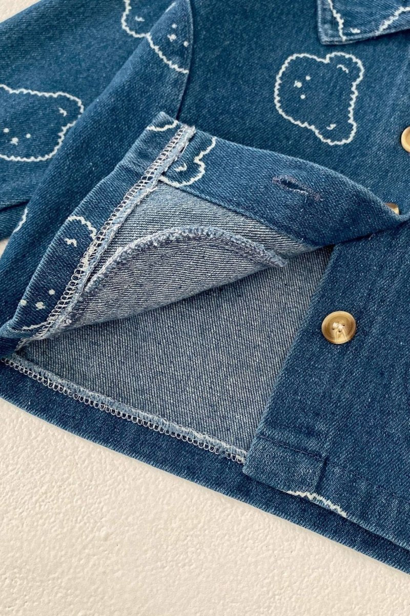 Baby Embroidered Bear Denim Two-Piece Set