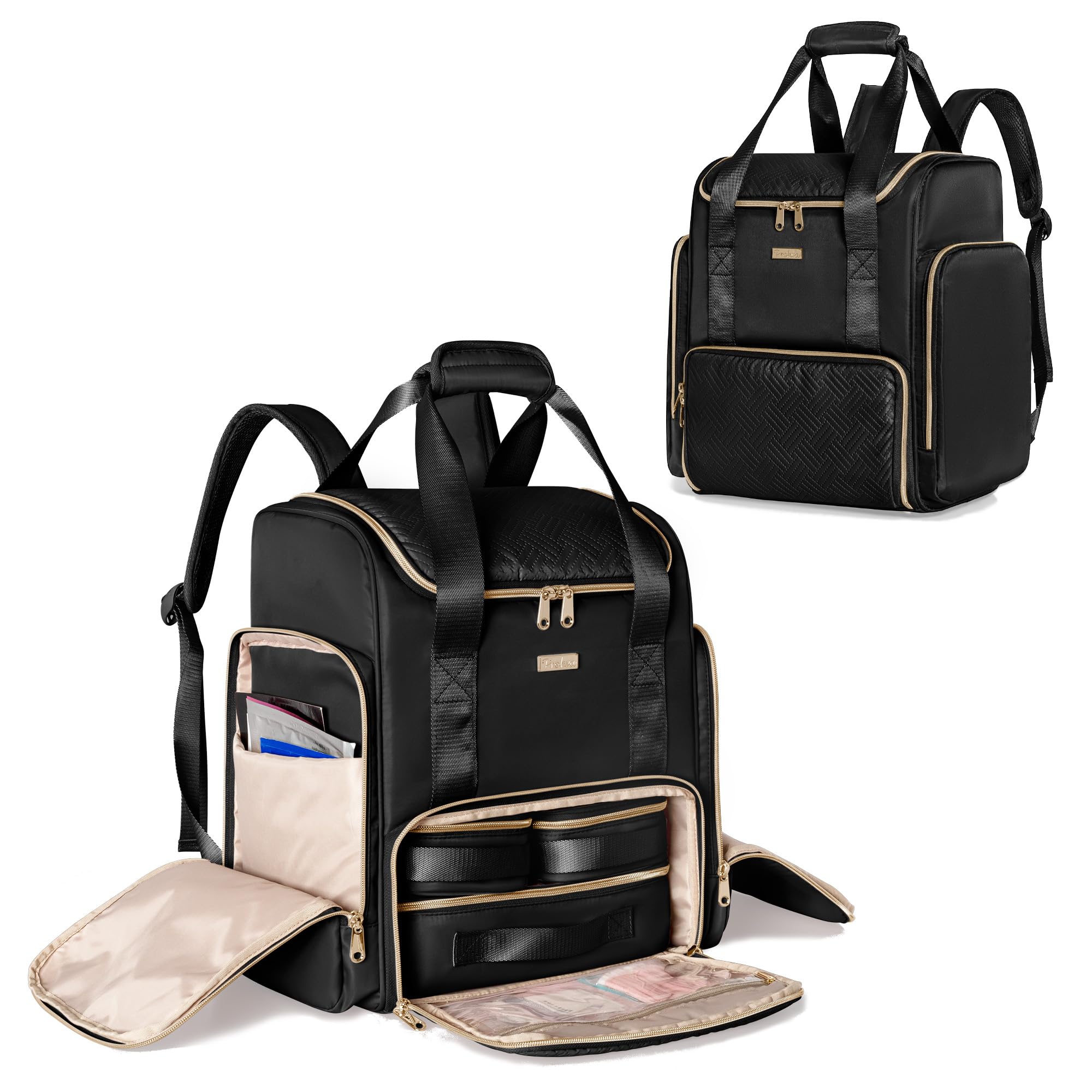 Prokva Large Makeup Backpack with 3 Clear Bags – Professional Travel Case (Patent Design)