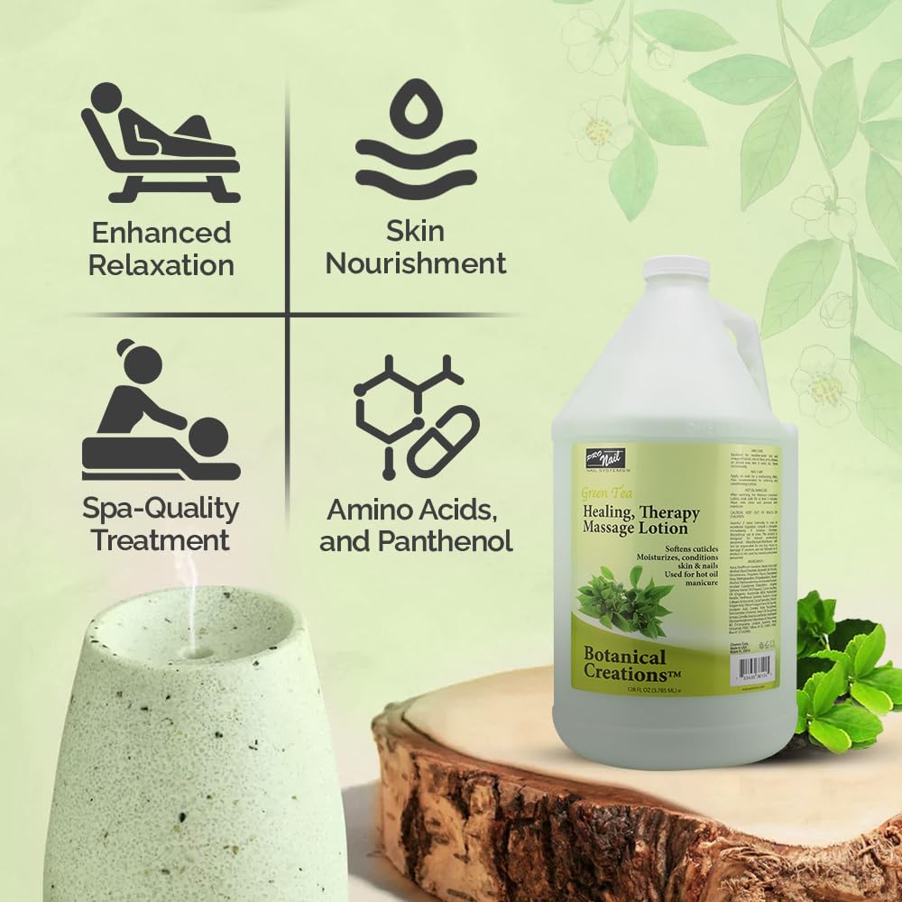 PRO NAIL Healing Therapy Massage Lotion – 1 Gallon, Green Tea – Spa Pedicure & Body Care