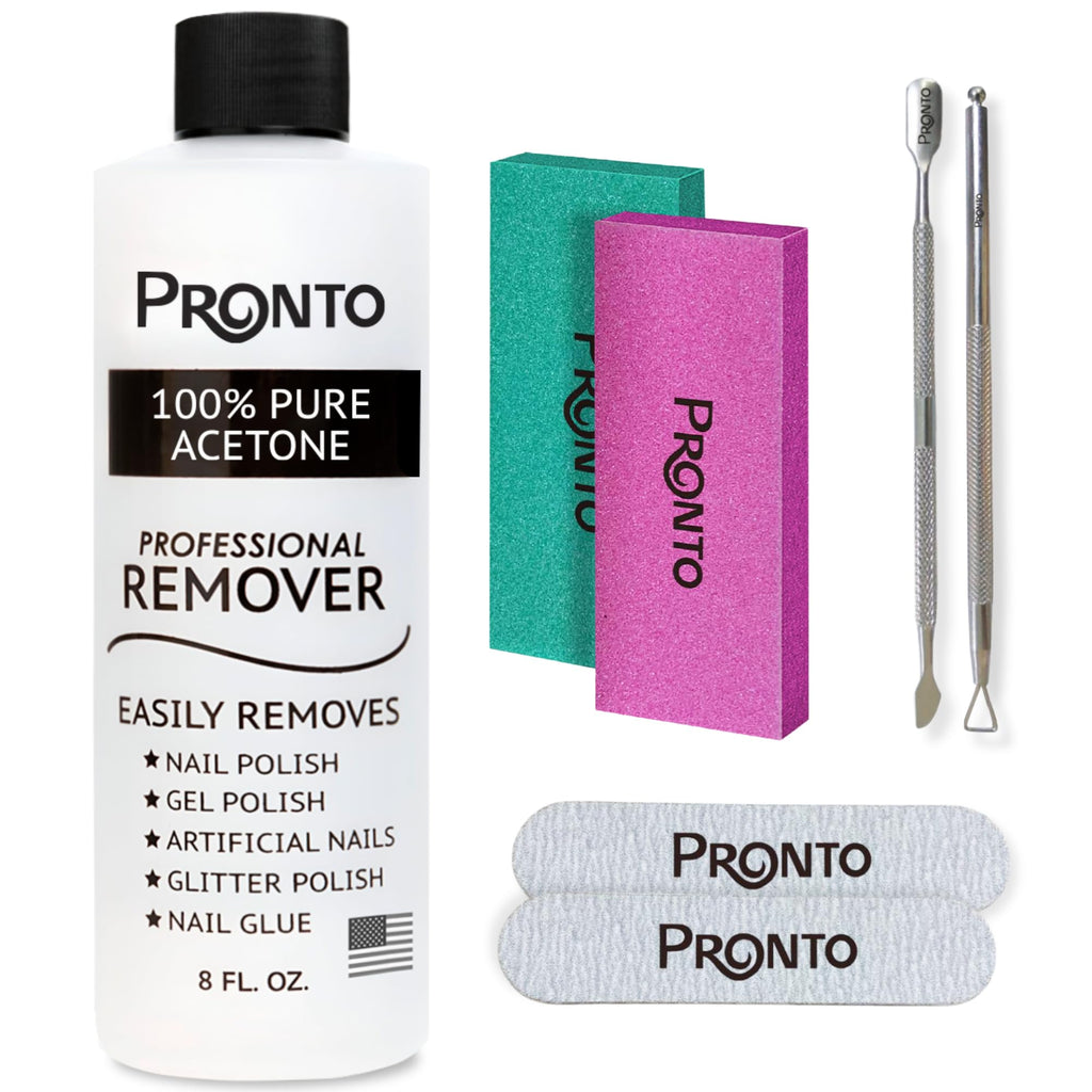 Pronto Acetone Nail Polish Remover 8oz with Manicure Kit – 100% Acetone for Quick Gel & Acrylic Removal