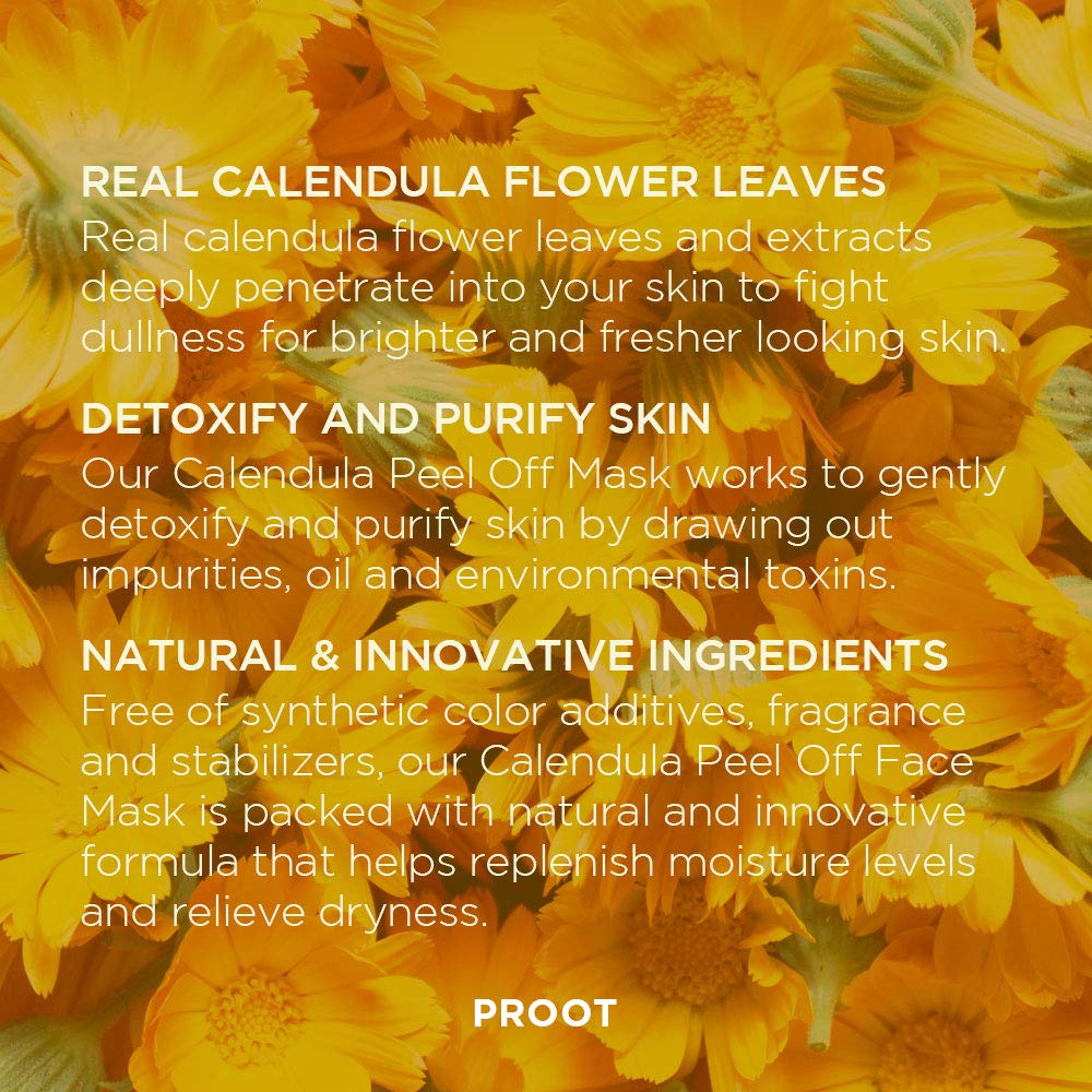 PROOT Calendula Peel Off Mask | Herbal Infused Brightening Serum with Real Calendula Leaves & Extracts | Korean Skin Care, Vegan, Cruelty-Free | 3.38 oz