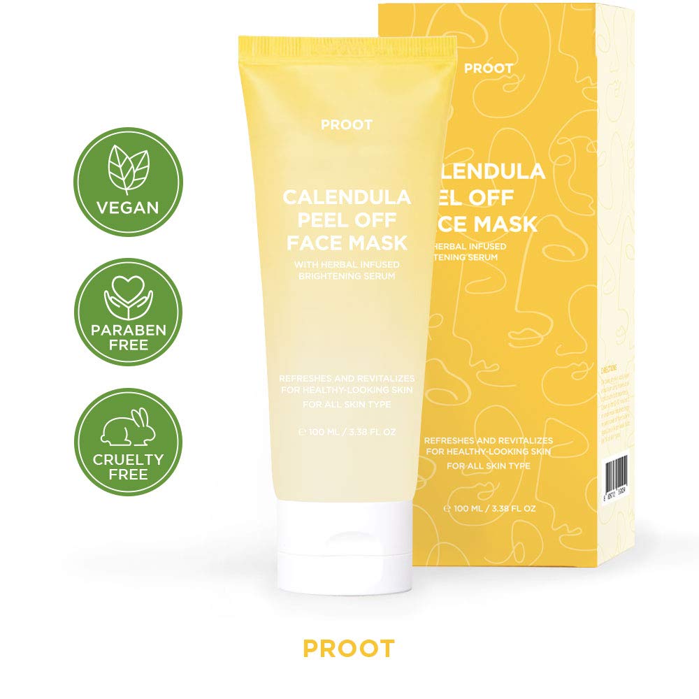 PROOT Calendula Peel Off Mask | Herbal Infused Brightening Serum with Real Calendula Leaves & Extracts | Korean Skin Care, Vegan, Cruelty-Free | 3.38 oz