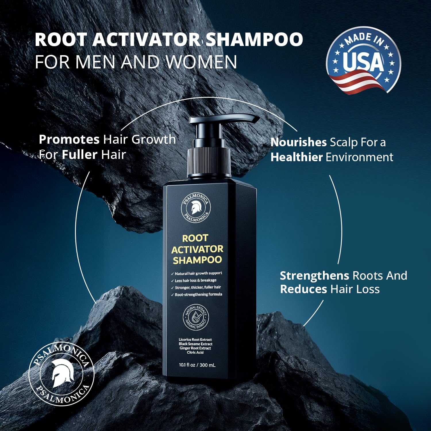 Psalmonica Root Activator Shampoo – Hair Growth Shampoo for Men & Women, Thinning Hair Solution, 10.1 Fl Oz