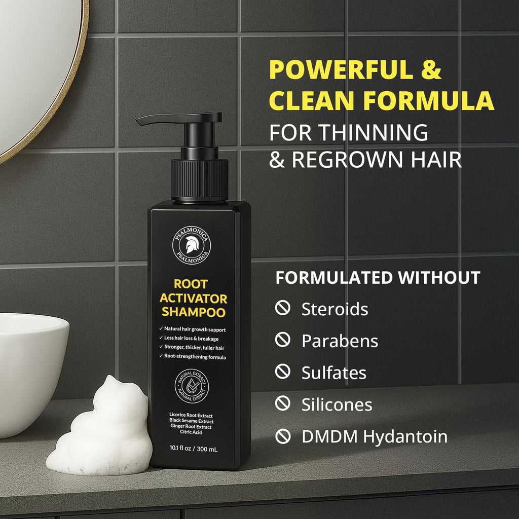 Psalmonica Root Activator Shampoo for Men – Herbal, Made in USA, Sulfate-Free