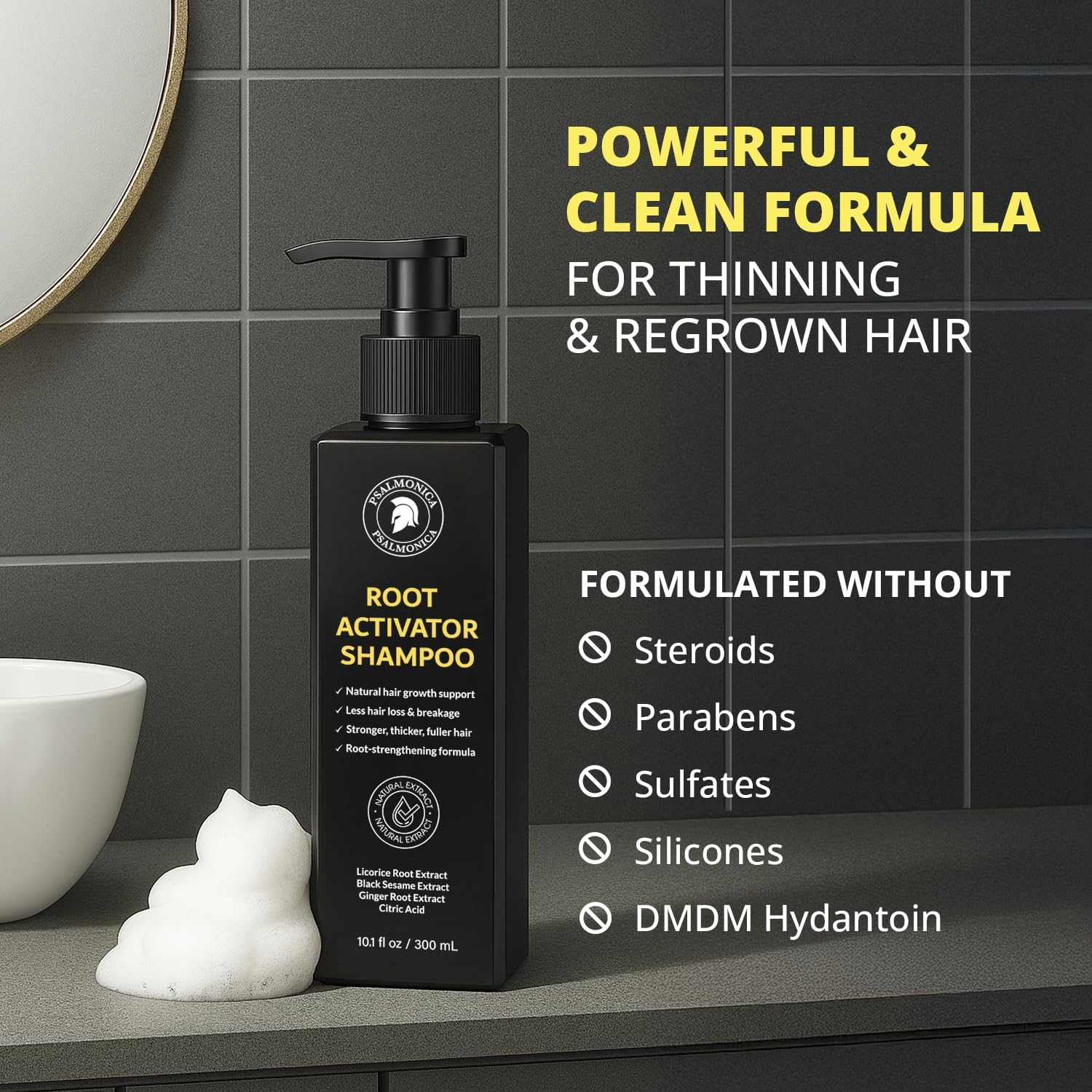 Psalmonica Root Activator Shampoo – Hair Growth & Fuller-Looking Hair for Men & Women (10.1 Fl Oz x2)