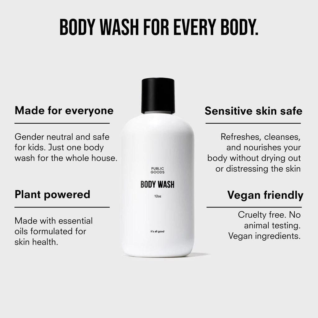 Public Goods Body Wash for Men and Women – Natural, Sulfate & Paraben Free, 12 oz x 2