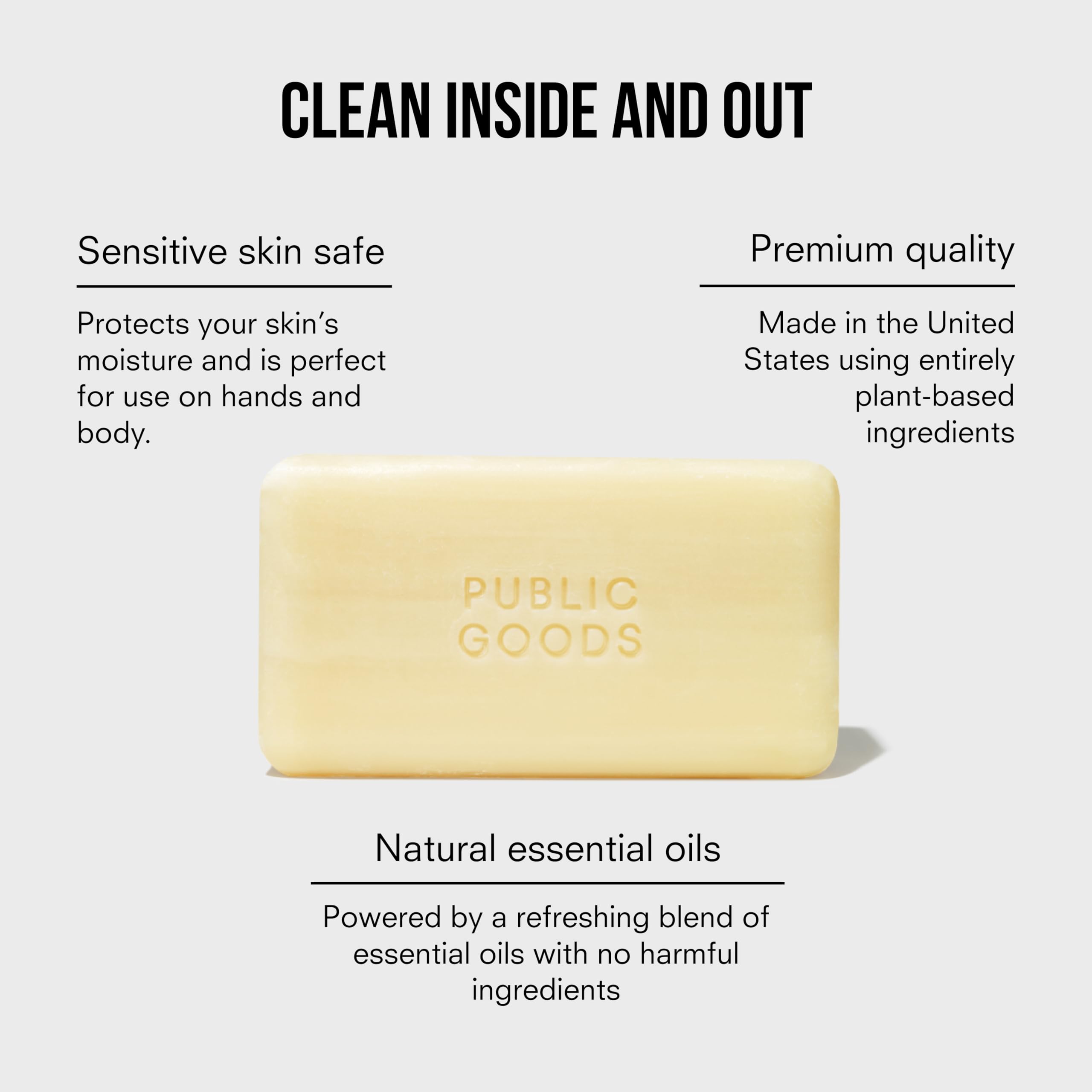 Public Goods 3-Pack Bar Soap for Sensitive Skin | Natural Essential Oils & 5 oz Bars | Vegan & Non-Toxic