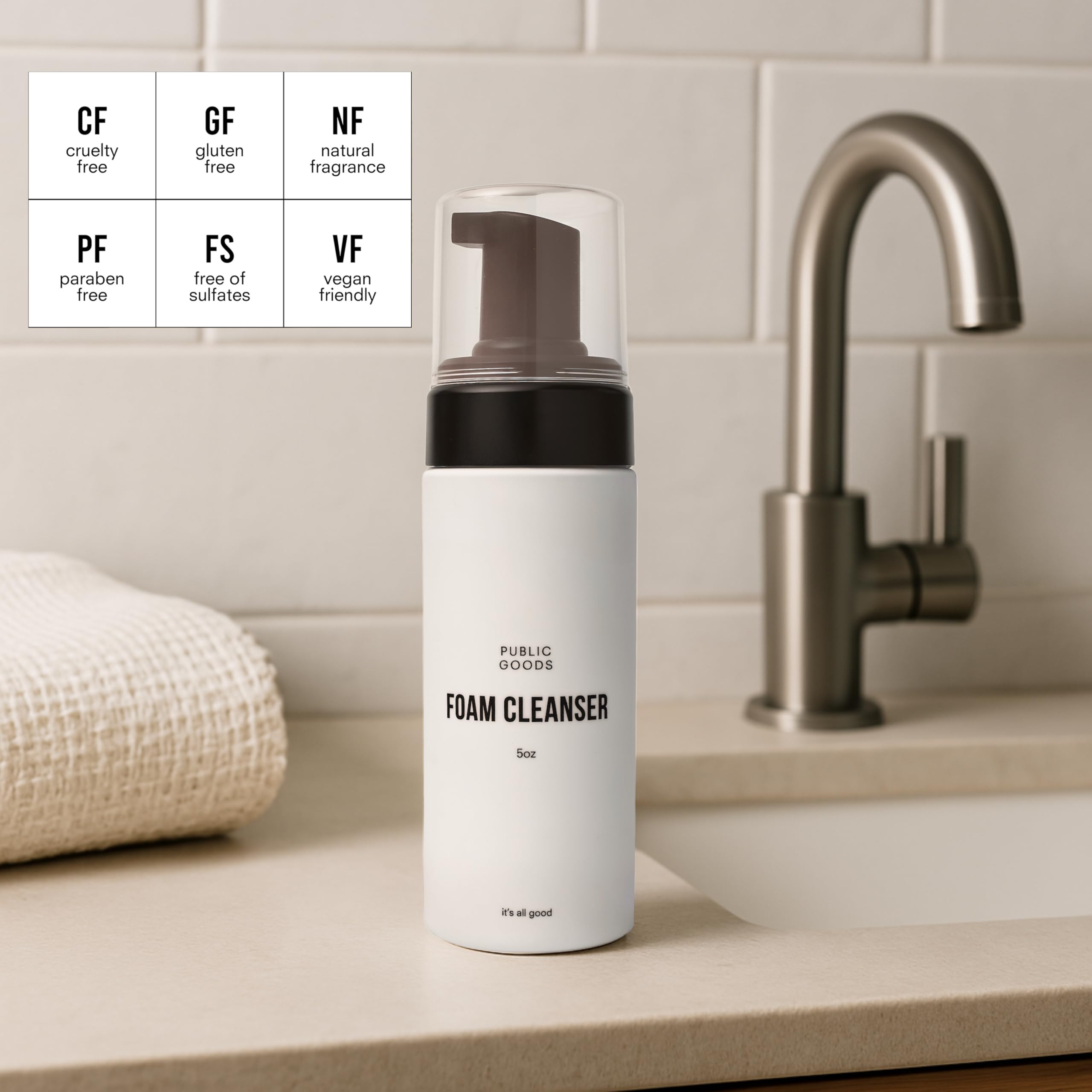 Public Goods Facial Cleanser & Moisturizer for Men & Women | Hydrating Foaming Cleanser | Makeup Remover | Vegan Friendly | Made in USA | 5 Fl Oz Bottle (Pack of 2)