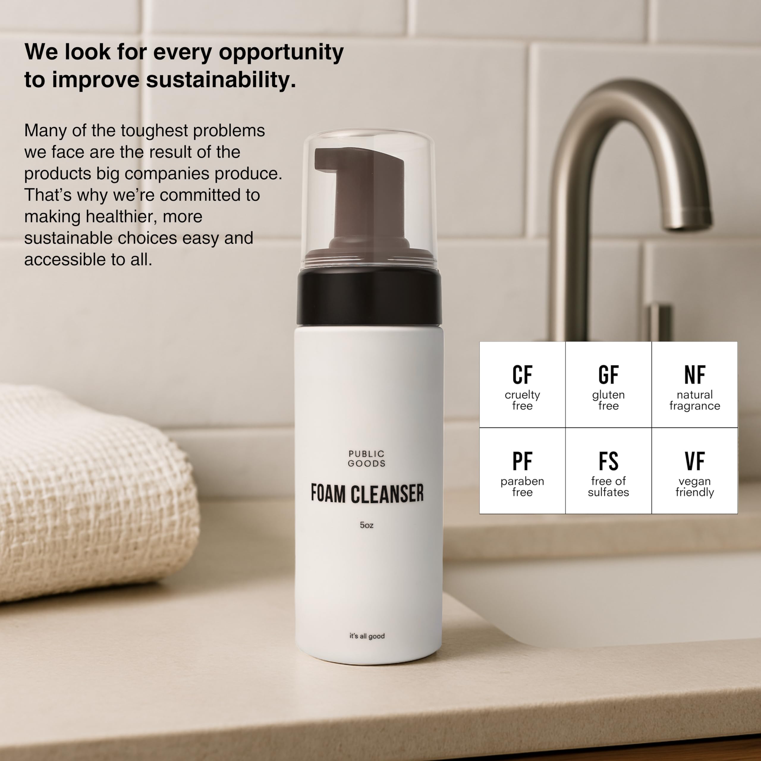 Public Goods Facial Cleanser & Moisturizer for Men & Women | Hydrating Foaming Cleanser | Makeup Remover | Vegan Friendly | Made in USA | 5 Fl Oz Bottle (Pack of 2)