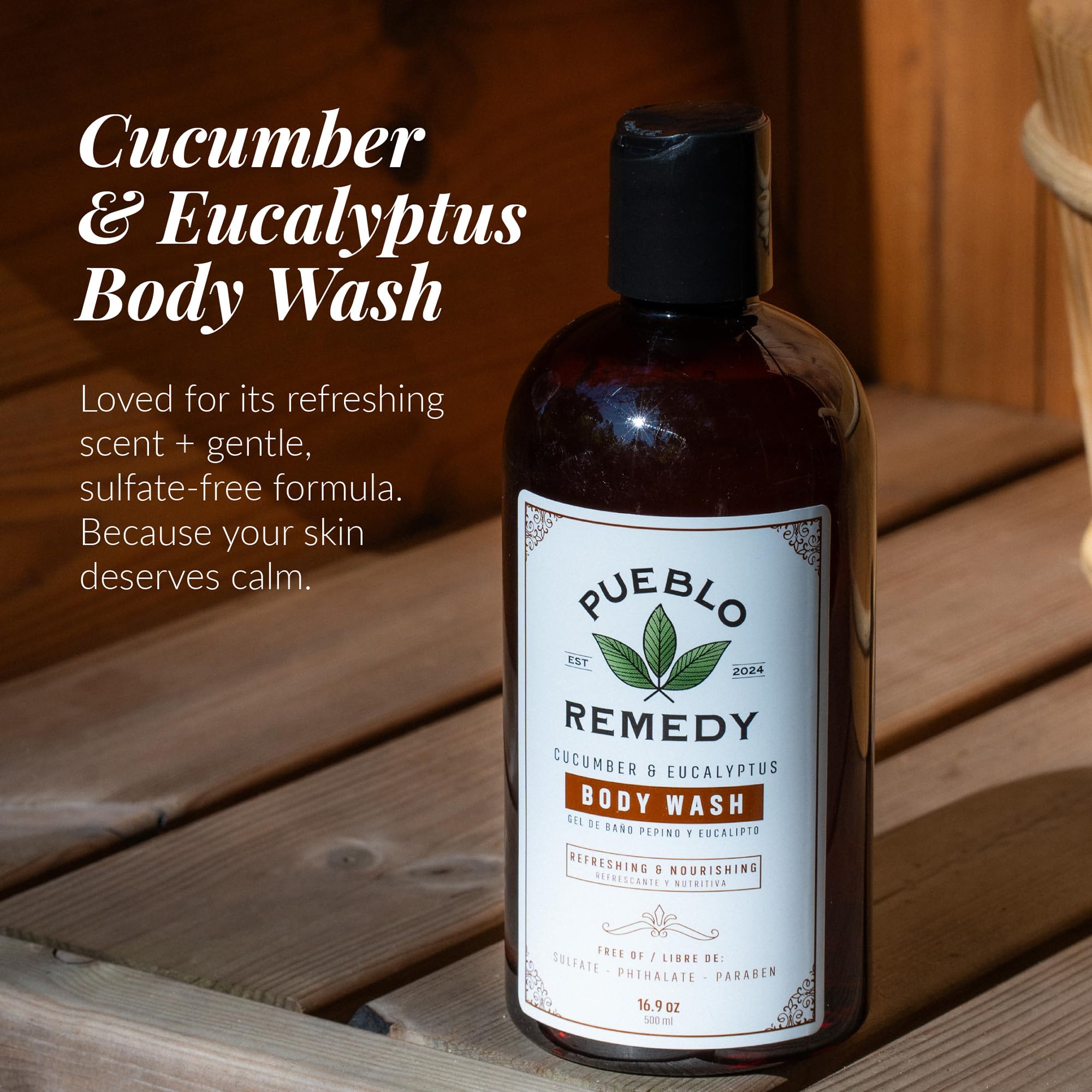 Pueblo Remedy Body Wash, Cucumber & Eucalyptus – Soothing, Vegan & Cruelty-Free, 16.9 oz