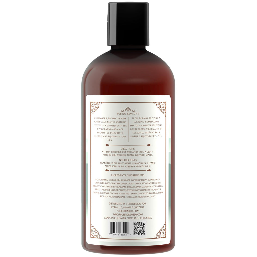 Pueblo Remedy Body Wash, Cucumber & Eucalyptus – Soothing, Vegan & Cruelty-Free, 16.9 oz