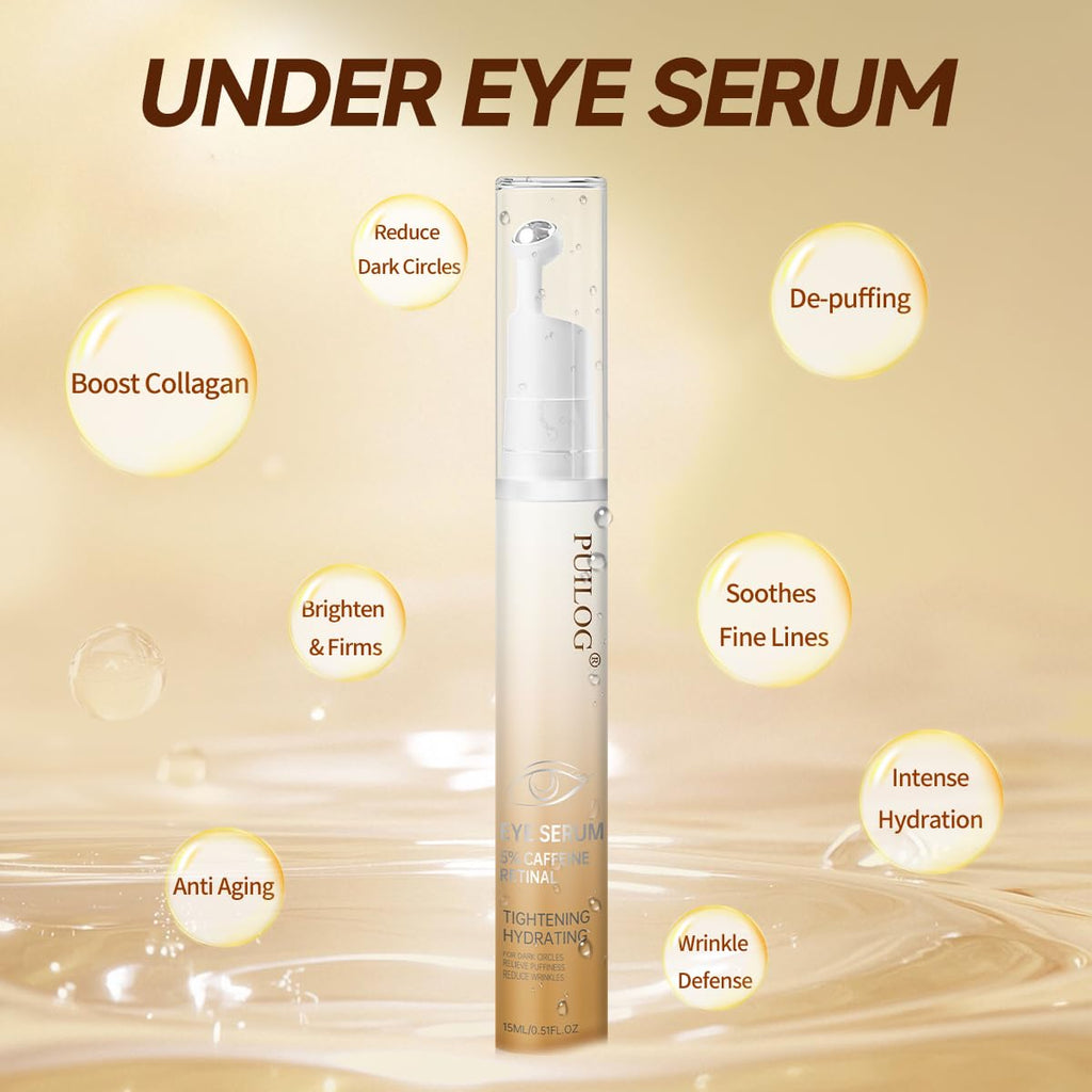 PUILOG 5% Caffeine Eye Cream – 360° Cryo Roller for Puffy Eyes & Dark Circles (15ml)