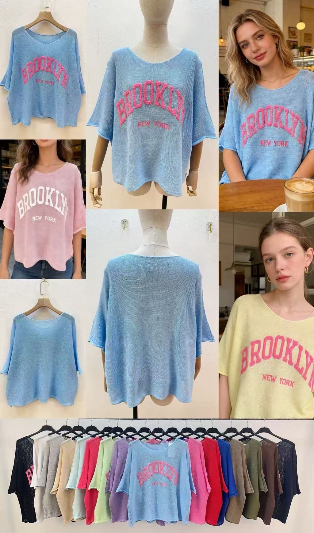 Fine knit sweater with BROOKLYN New York embroidery, loose cut