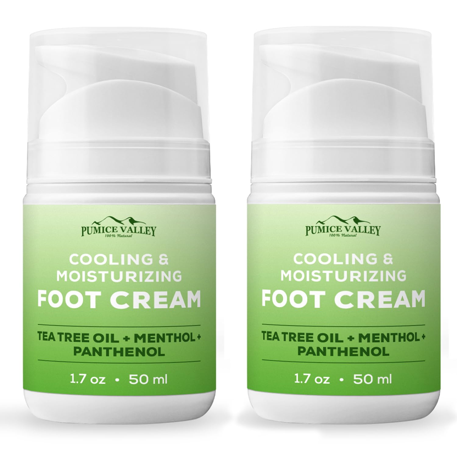 Pumice Valley 2 Pack Foot Cream – Dry Feet & Cracked Heels, Tea Tree, Menthol, Panthenol | 1.7 oz