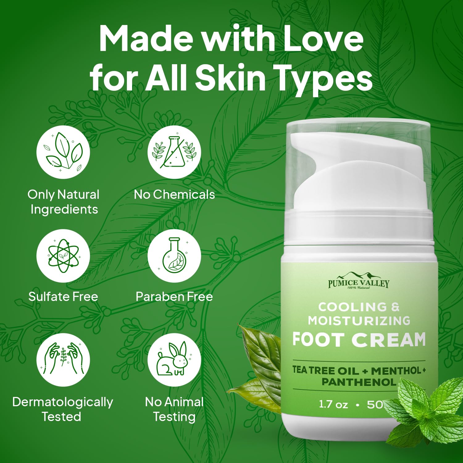 Pumice Valley 2 Pack Foot Cream – Dry Feet & Cracked Heels, Tea Tree, Menthol, Panthenol | 1.7 oz