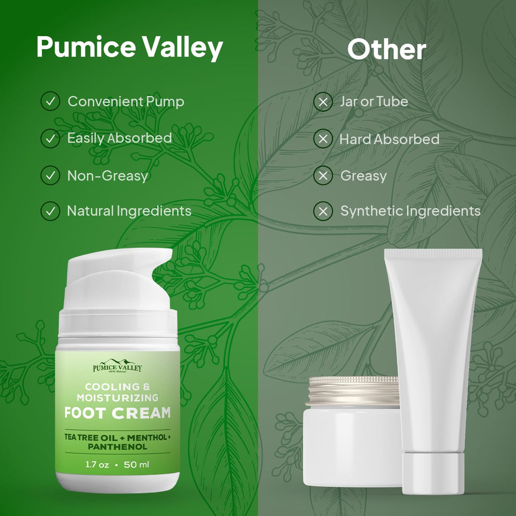 Pumice Valley 2 Pack Foot Cream – Dry Feet & Cracked Heels, Tea Tree, Menthol, Panthenol | 1.7 oz