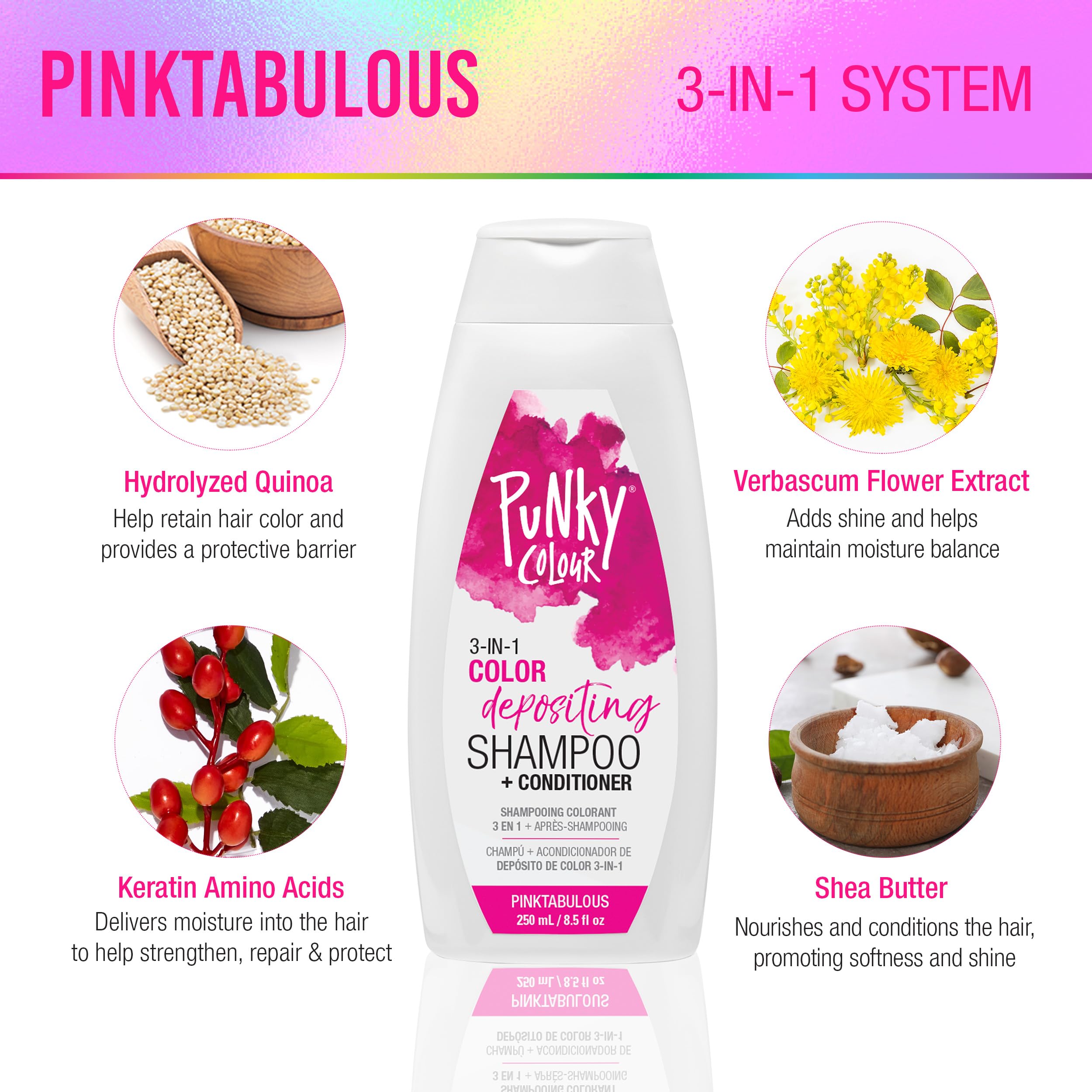 Punky Colour 3-in-1 Color Depositing Hair Cleanser & Conditioner – Pinktabulous, 8.5 oz