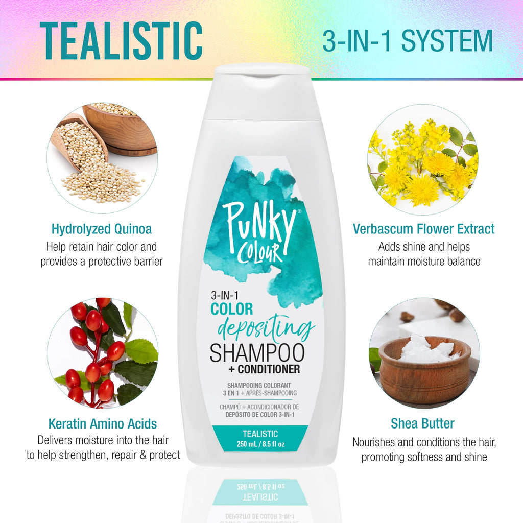Punky Colour 3-in-1 Color Depositing Hair Cleanser & Conditioner – Tealistic, 8.5 fl oz