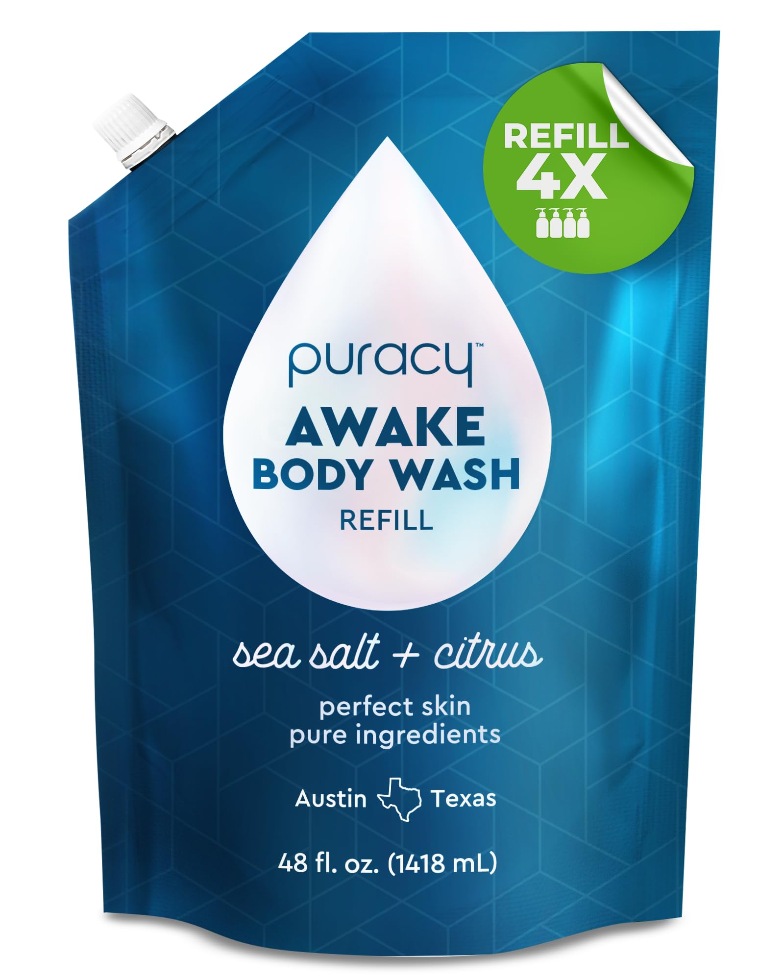 Puracy Body Wash Refill – 98.95% Plant-Powered, Citrus & Sea Salt, 48 oz