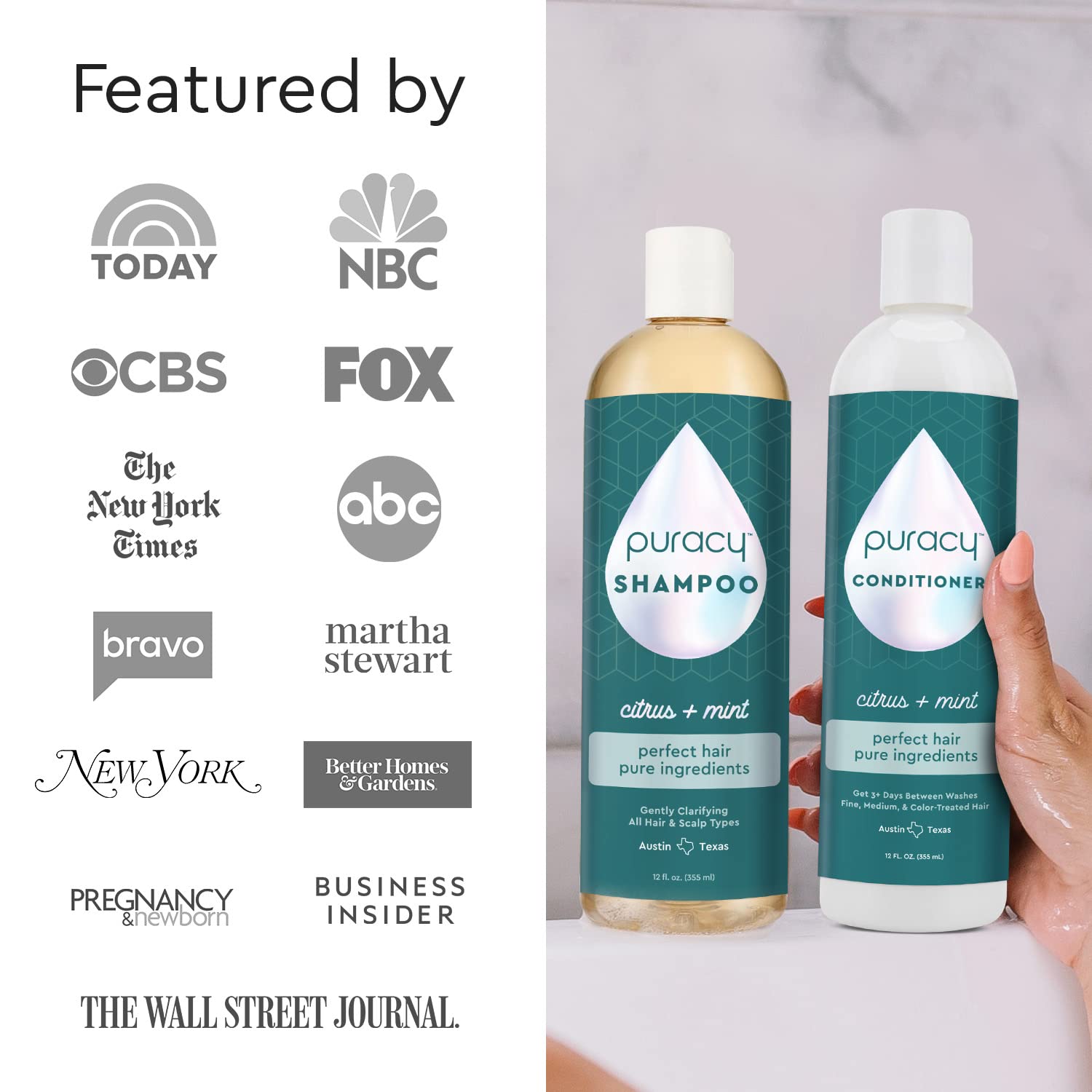 Puracy Conditioner for Fine, Medium & Color-Treated Hair | 98.95% Natural | 48 oz