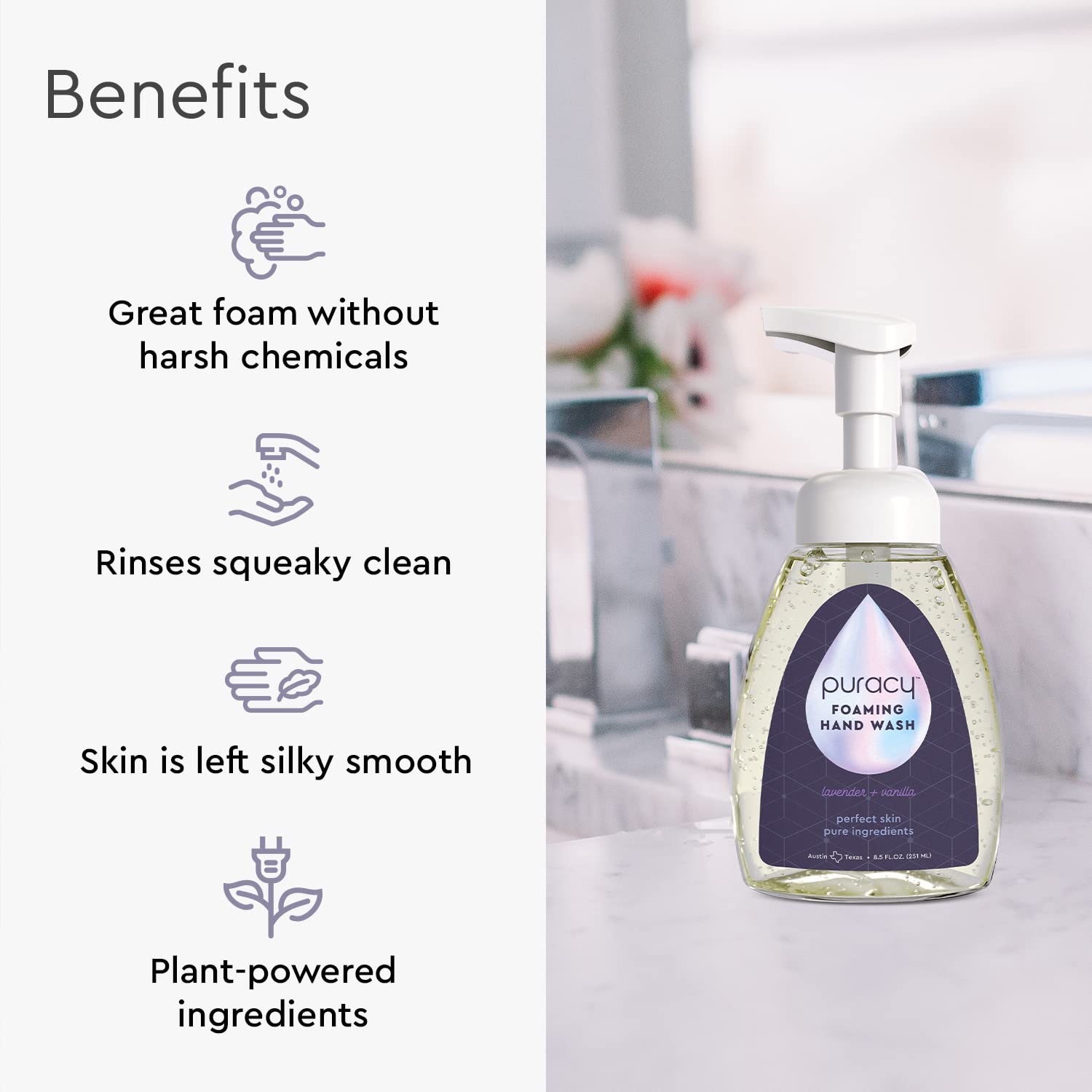 Puracy Foaming Hand Soap - Lavender & Vanilla | Plant-Powered Non-Toxic 3-Pack (12 fl oz each)