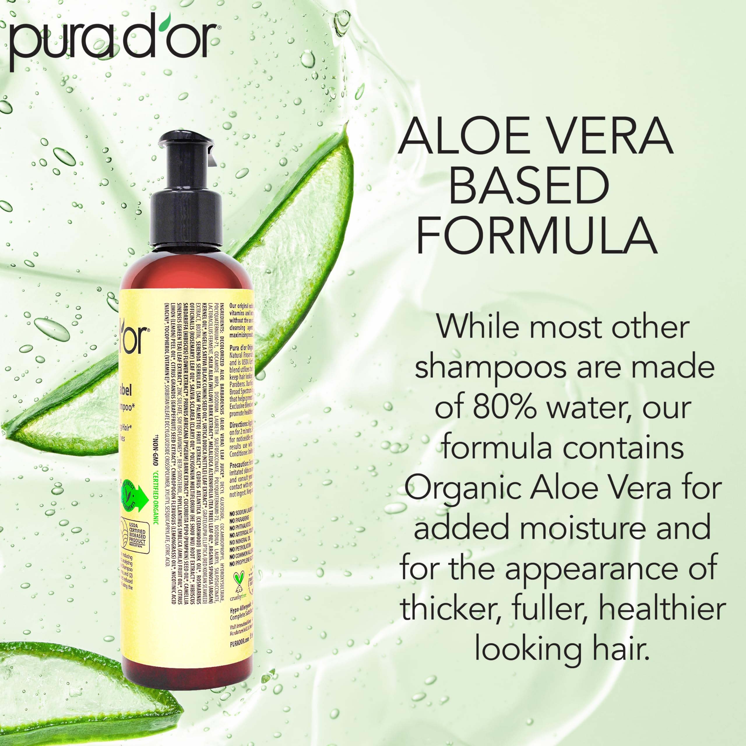 PURA D'OR Original Gold Label Biotin Shampoo – Thickening, Color-Safe, Earthy Scent