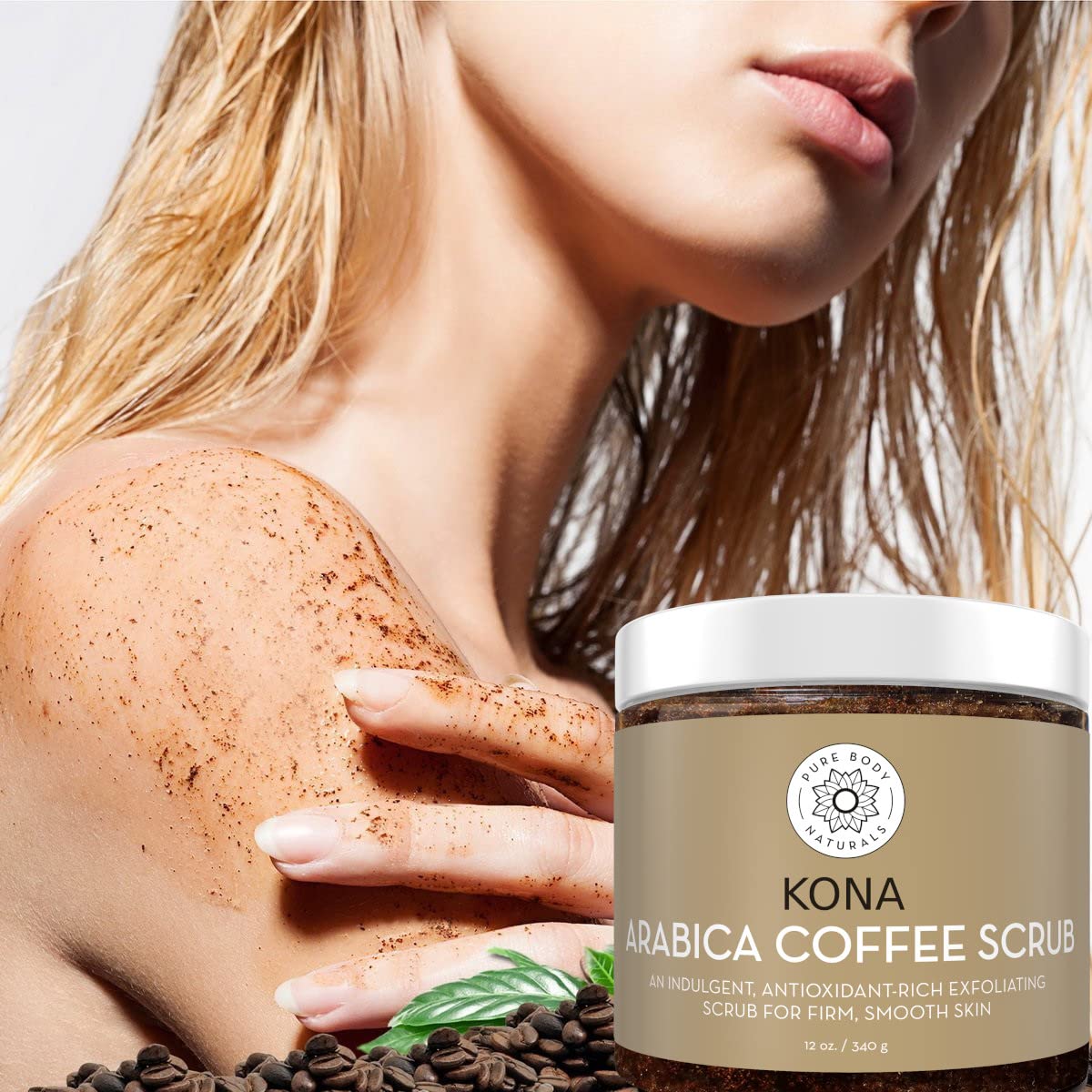 Pure Body Naturals Arabica Coffee Scrub – Caffeine Exfoliator for Stretch Marks & Cellulite | 12 oz