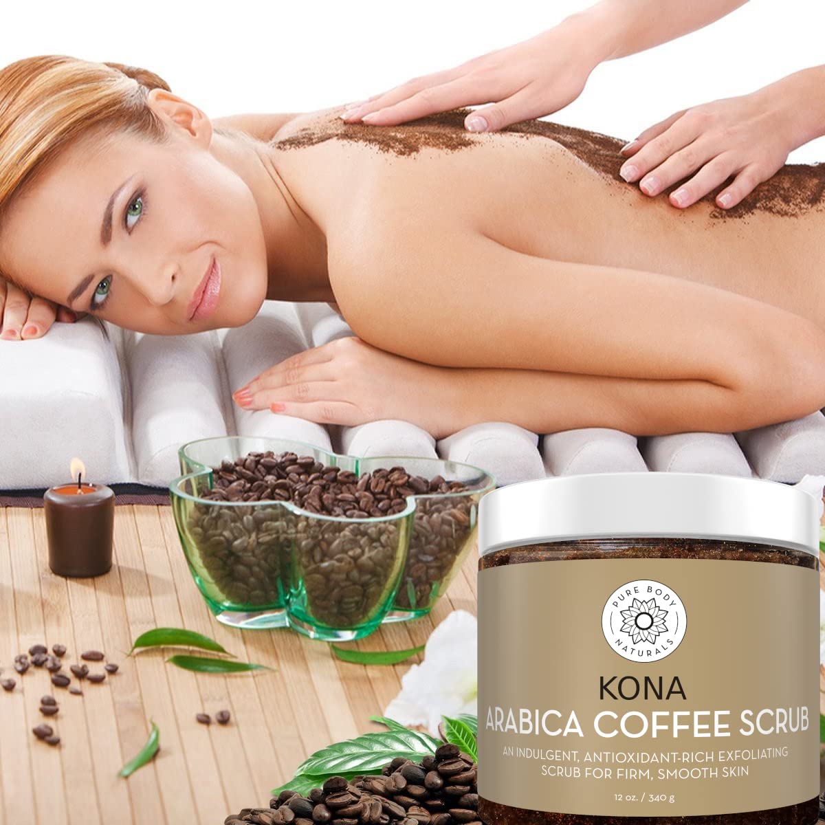 Pure Body Naturals Arabica Coffee Scrub – Caffeine Exfoliator for Stretch Marks & Cellulite | 12 oz