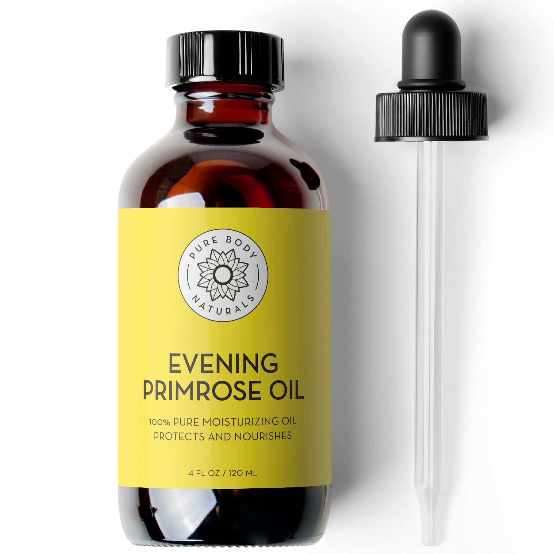 Pure Body Naturals Evening Primrose Oil – Liquid 4 oz for Skin & Hair