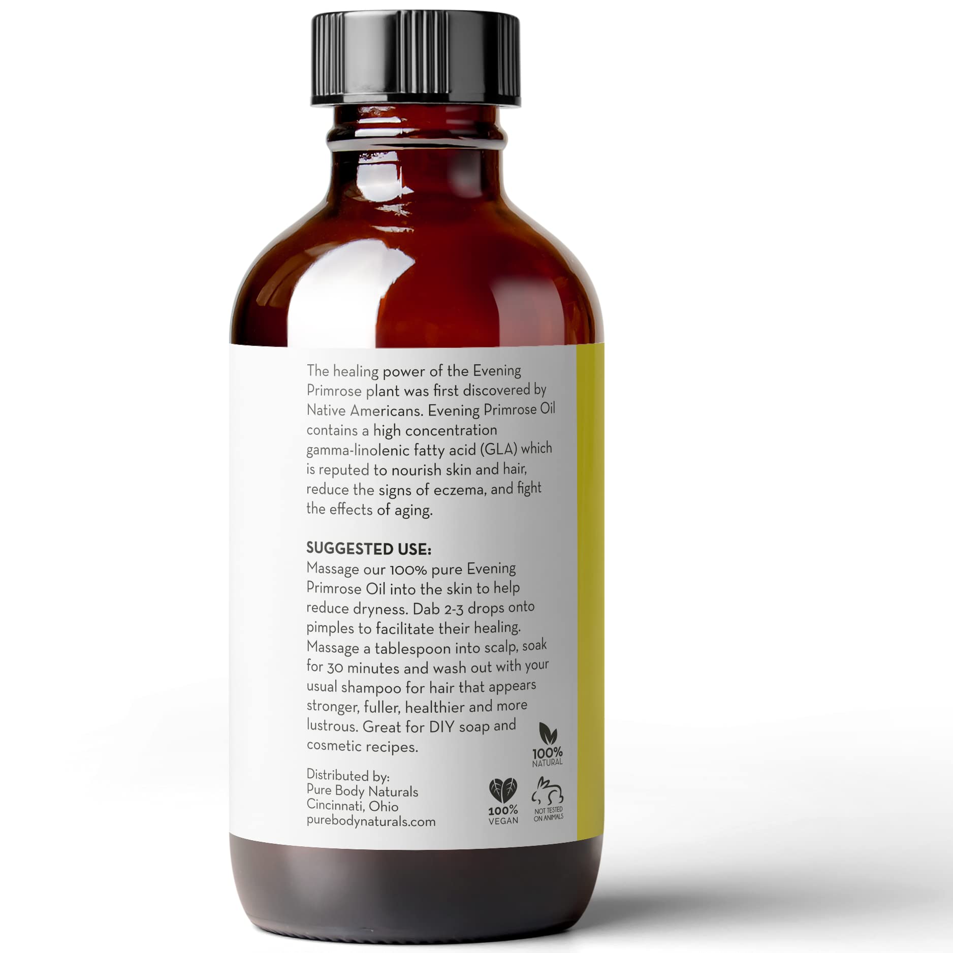 Pure Body Naturals Evening Primrose Oil – Liquid 4 oz for Skin & Hair