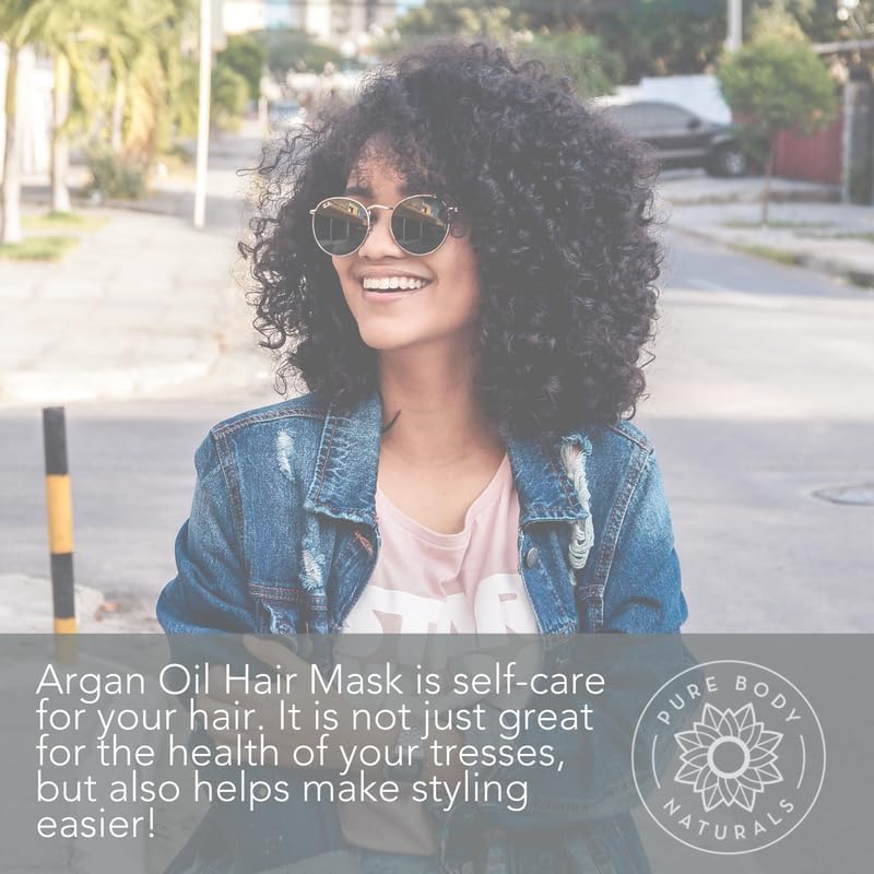 Pure Body Naturals Hair Mask | Argan Oil Deep Conditioning for Damaged & Curly Hair, 8 oz