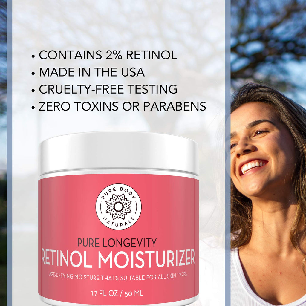 Pure Body Naturals Retinol Moisturizer 1.7 oz Duo with Hyaluronic Acid, Shea Butter & Jojoba Oil