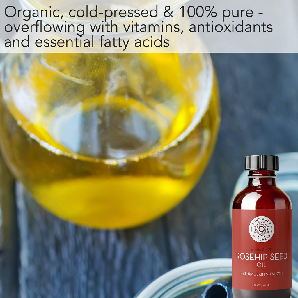 Pure Body Naturals Rosehip Oil — 4 Fl Oz | Dry Oil for Face, Skin, Nails & Hair