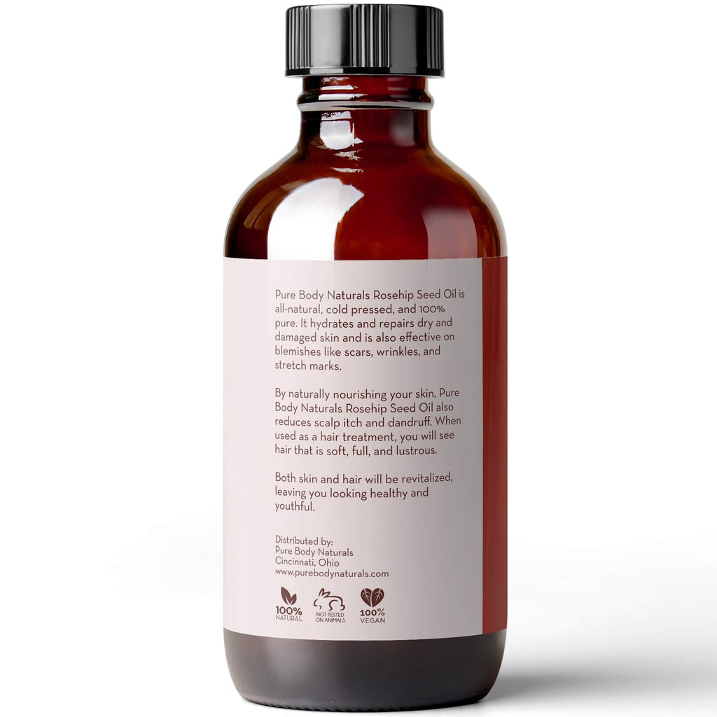Pure Body Naturals Rosehip Oil — 4 Fl Oz | Dry Oil for Face, Skin, Nails & Hair