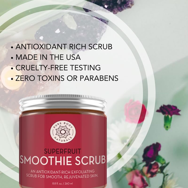 Pure Body Naturals Superfruit Smoothie Scrub – Antioxidant Facial Exfoliator, 8.8 oz