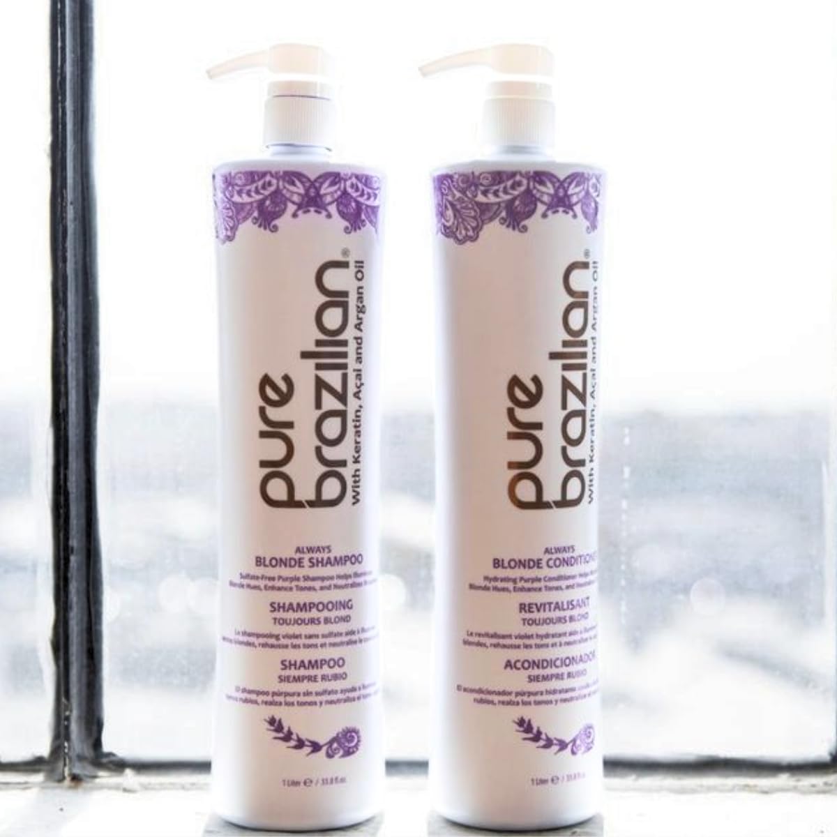 Pure Brazilian Always Blonde Shampoo with Keratin, Acai & Argan Oil – Purple Shampoo for Color-Treated Hair, Sulfate-Free, 33.8 oz