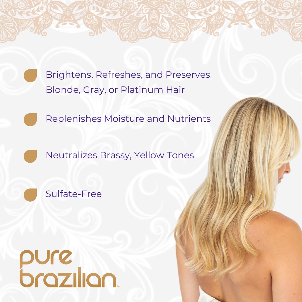Pure Brazilian Always Blonde Shampoo with Keratin, Acai & Argan Oil – Purple Shampoo for Color-Treated Hair, Sulfate-Free, 33.8 oz