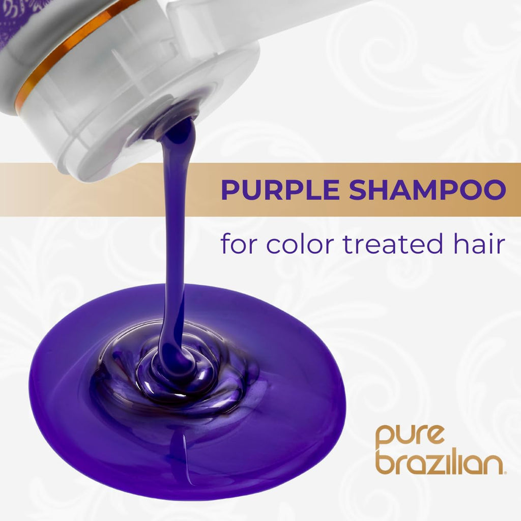 Pure Brazilian Always Blonde Shampoo with Keratin, Acai & Argan Oil – Purple Shampoo for Color-Treated Hair, Sulfate-Free, 33.8 oz