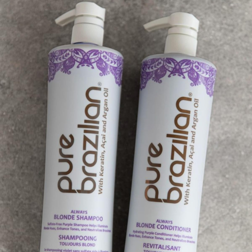 Pure Brazilian Always Blonde Shampoo with Keratin, Acai & Argan Oil – Purple Shampoo for Color-Treated Hair, Sulfate-Free, 33.8 oz