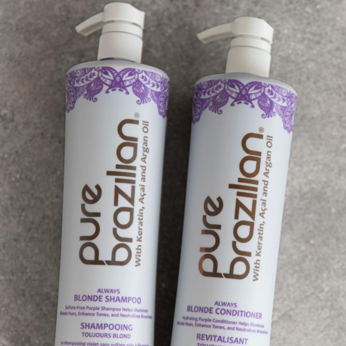 Pure Brazilian Always Blonde Shampoo with Keratin, Acai & Argan Oil – Purple Shampoo for Color-Treated Hair, Sulfate-Free, 33.8 oz